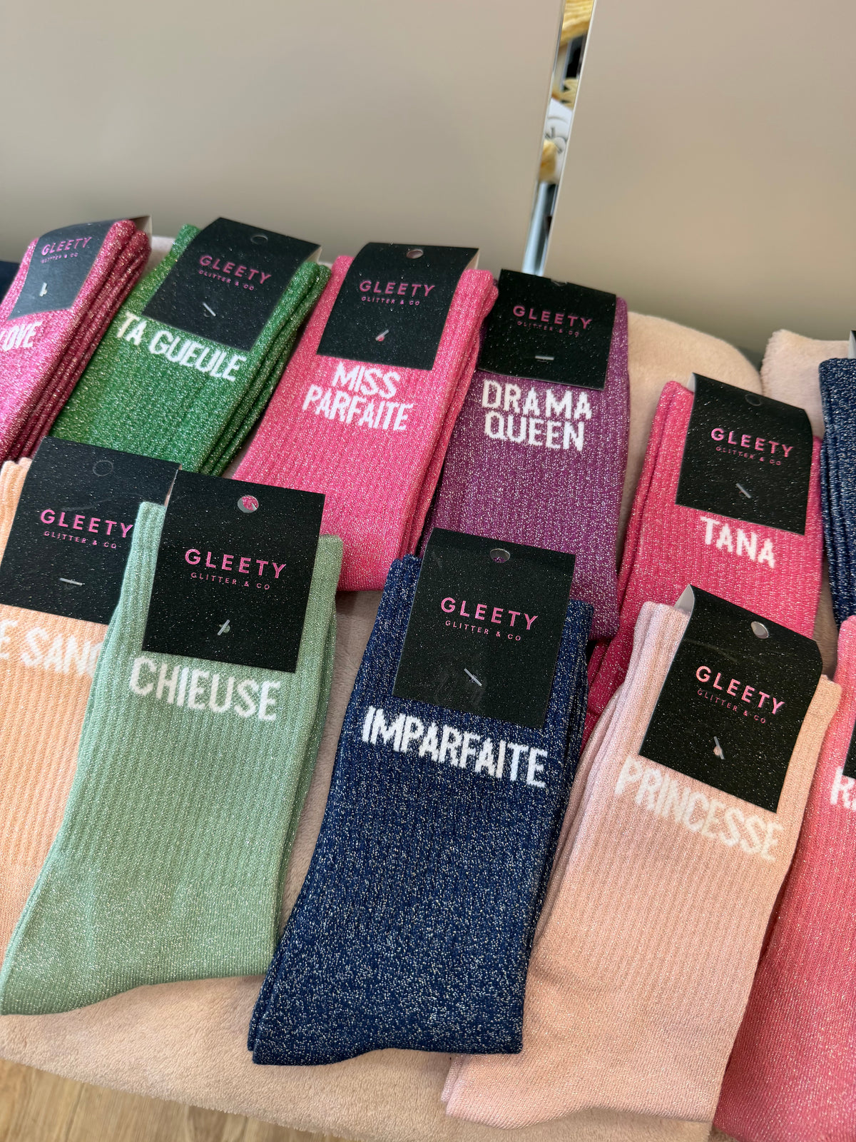 Chaussettes à paillettes en lurex avec message