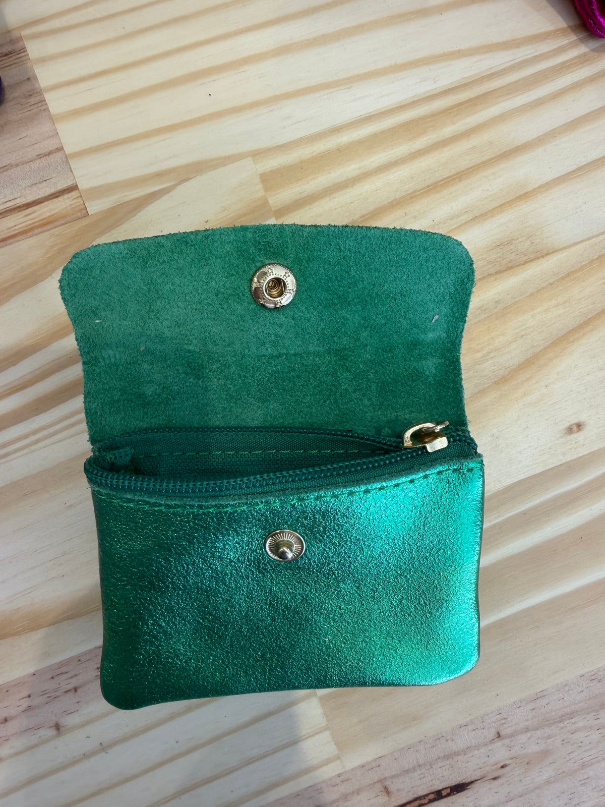 Porte monnaie en cuir de vachette métallisé