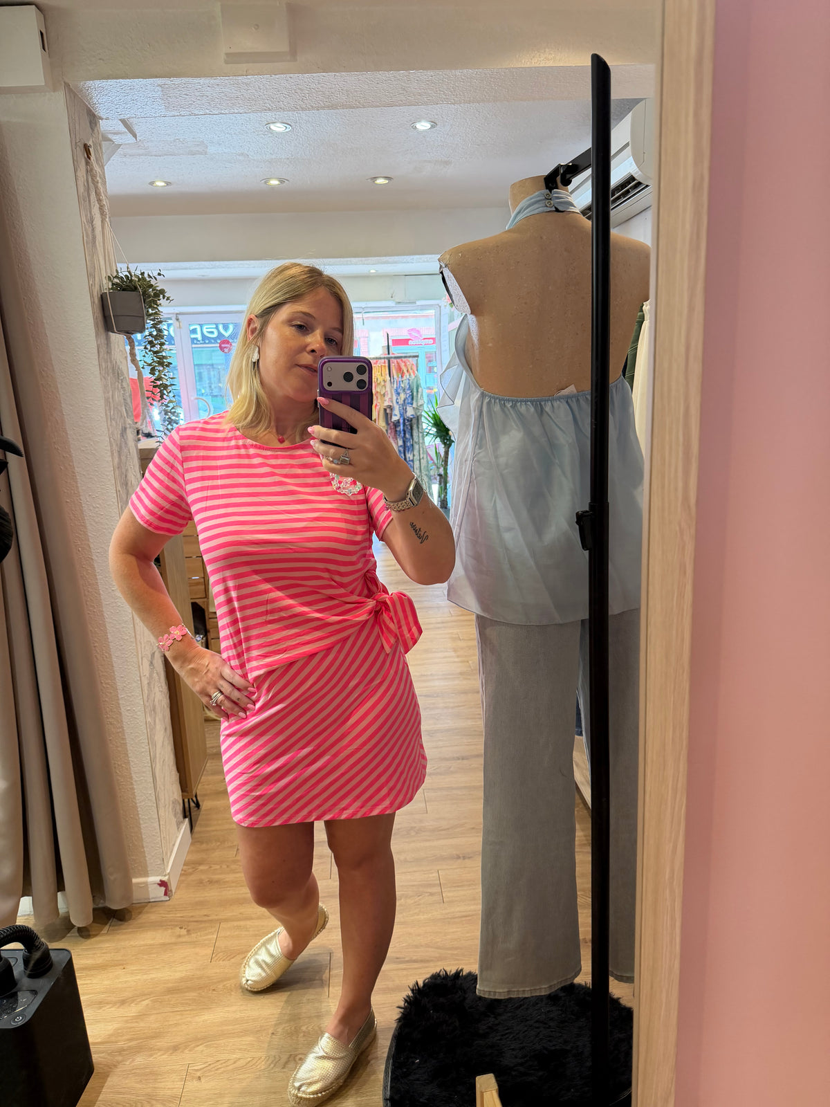 Robe  Tania À Rayures Avec Noeud  A noué à La Taille