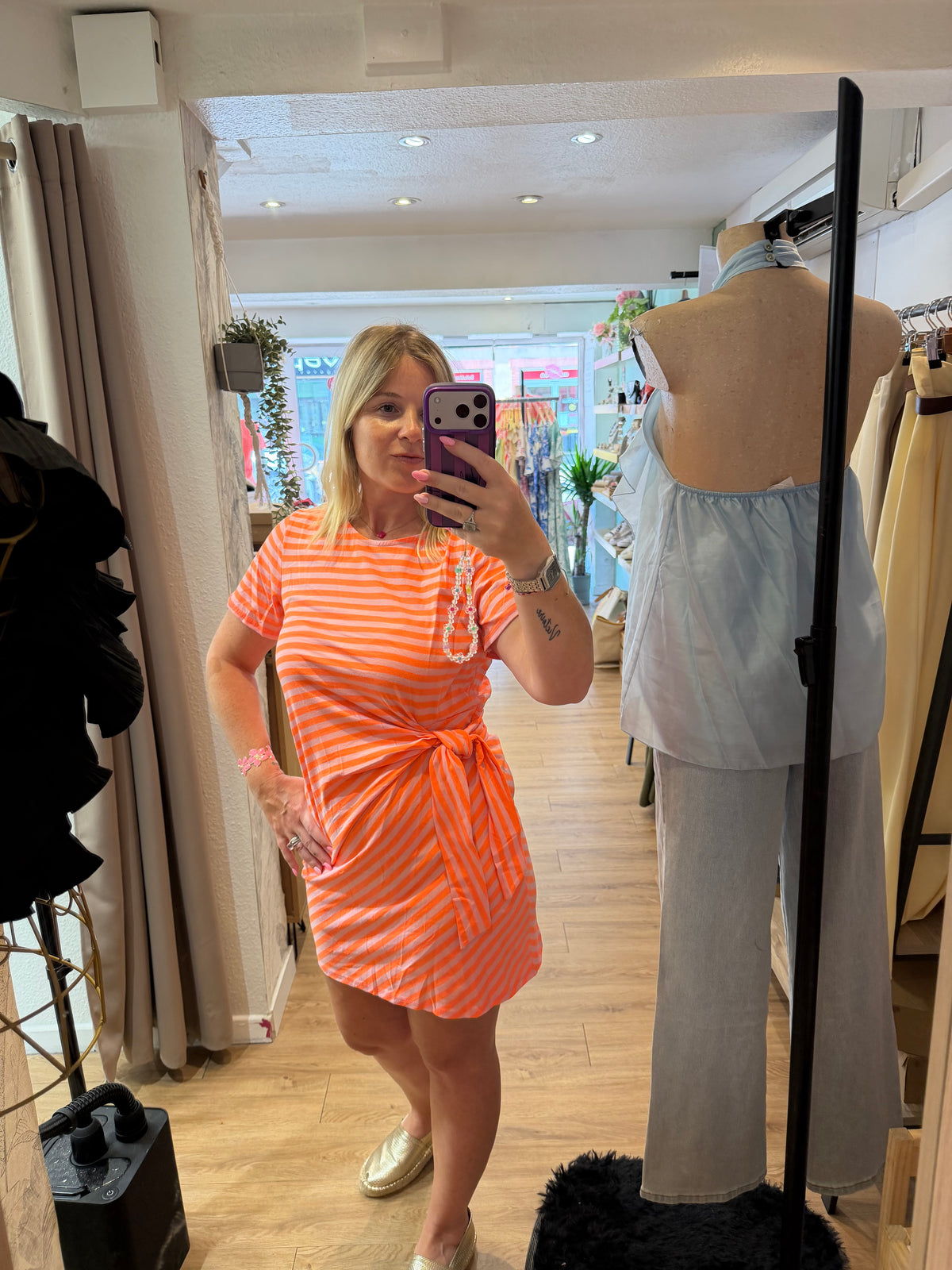 Robe  Tania À Rayures Avec Noeud  A noué à La Taille