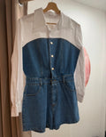 Combishort Tina effet chemise blanche et denim
