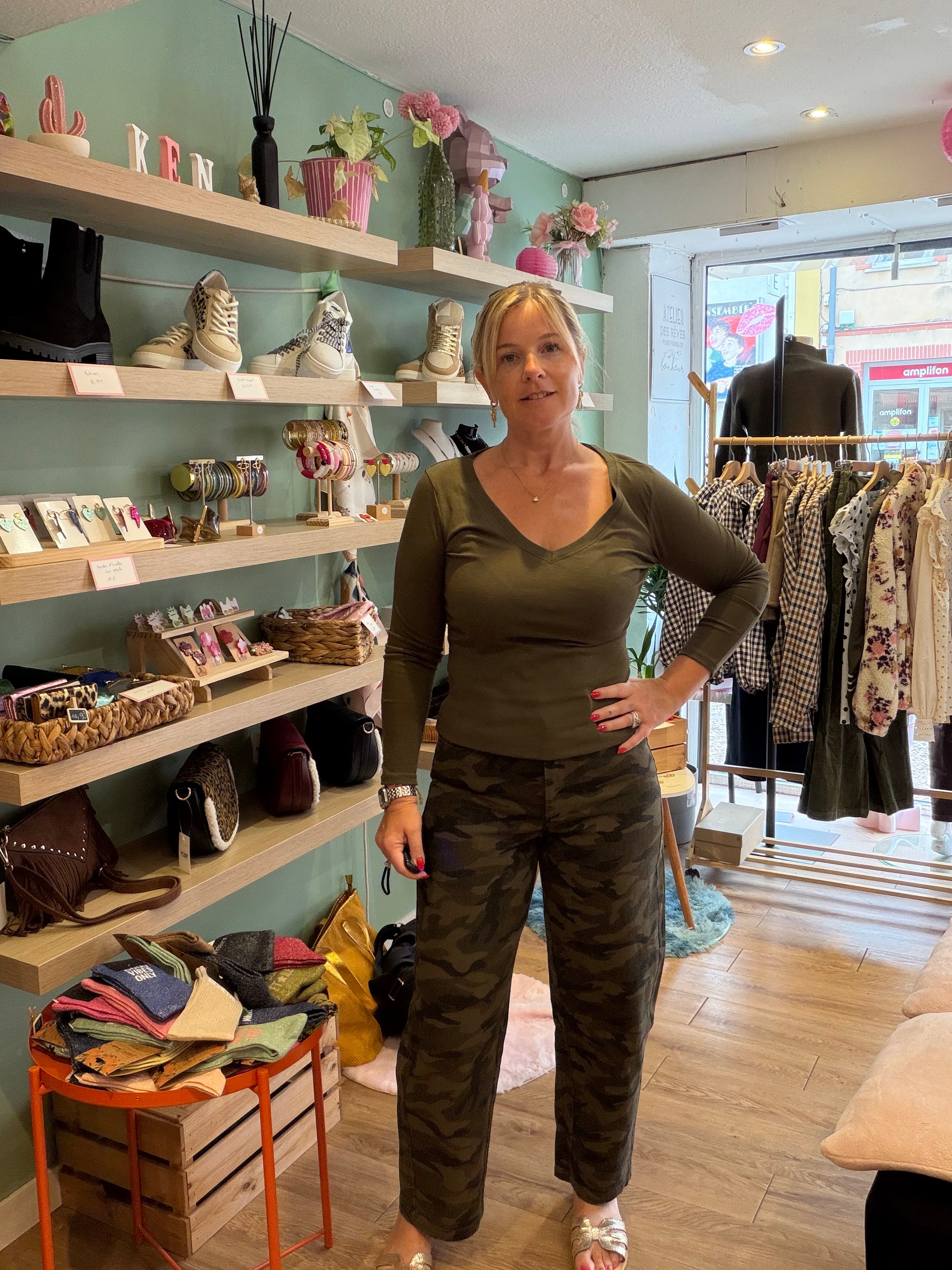 Jean Armelle camouflage kaki coupe barrel en coton, Keana Shop