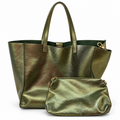 Grand sac cabas en cuir irisé femme avec pochette assortie